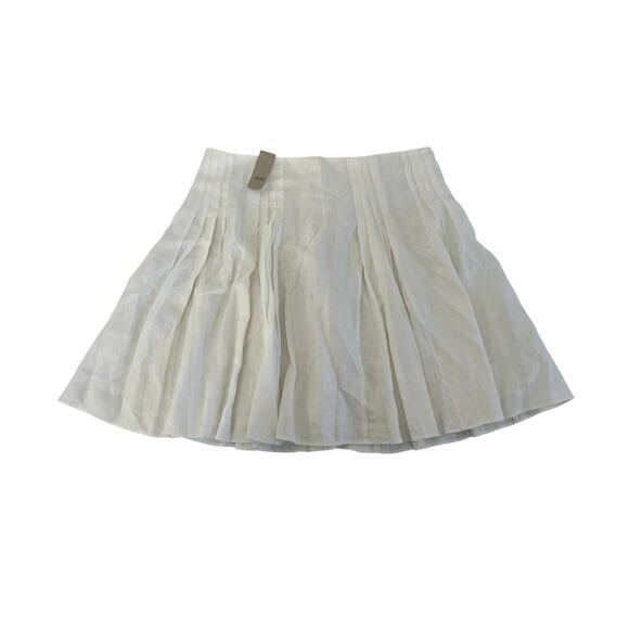 NWT Ann Taylor Loft Pleated Ivory Chiffon Linen Skirt Womens Sz 12 Petite Preppy - Picture 1 of 15